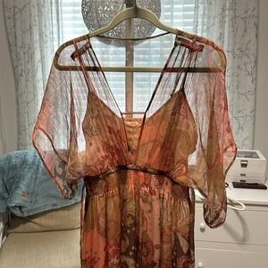 Sundance Paisley Kimono Short Sleeves Maxi Dress Size M 100% Silk
